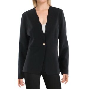 PLM Womens Scalloped Business One-Button Blazer